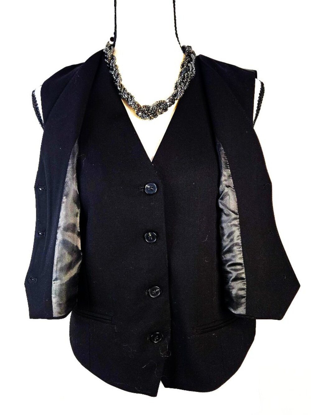 Black Zara Tailored Classic SZ S Vest Distinctive Side Panels Double Vest Effect